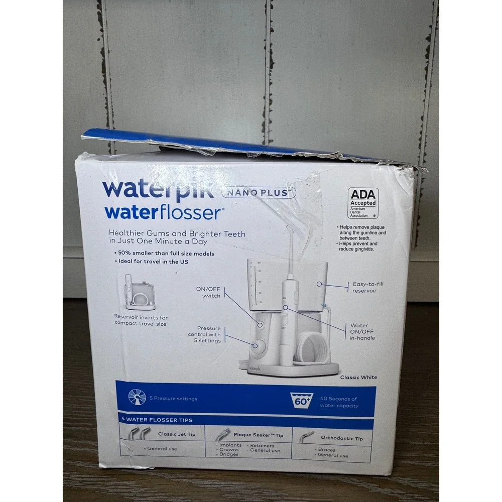 Waterpik Nano Plus Water Flosser White WP-320W Compact Travel Oral Irrigator